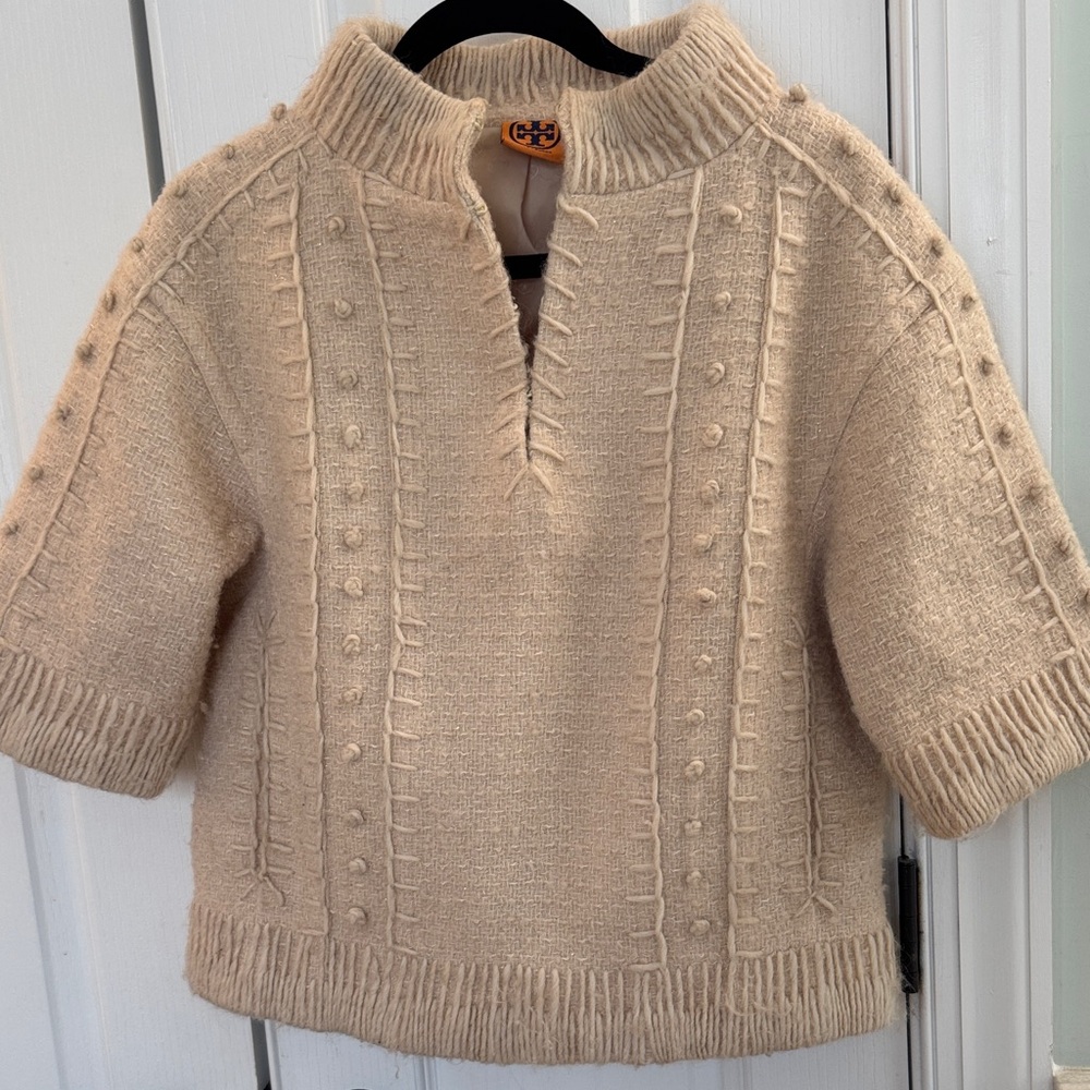 Tory Burch Cream Mock Neck Elbow Sleeve Sweater